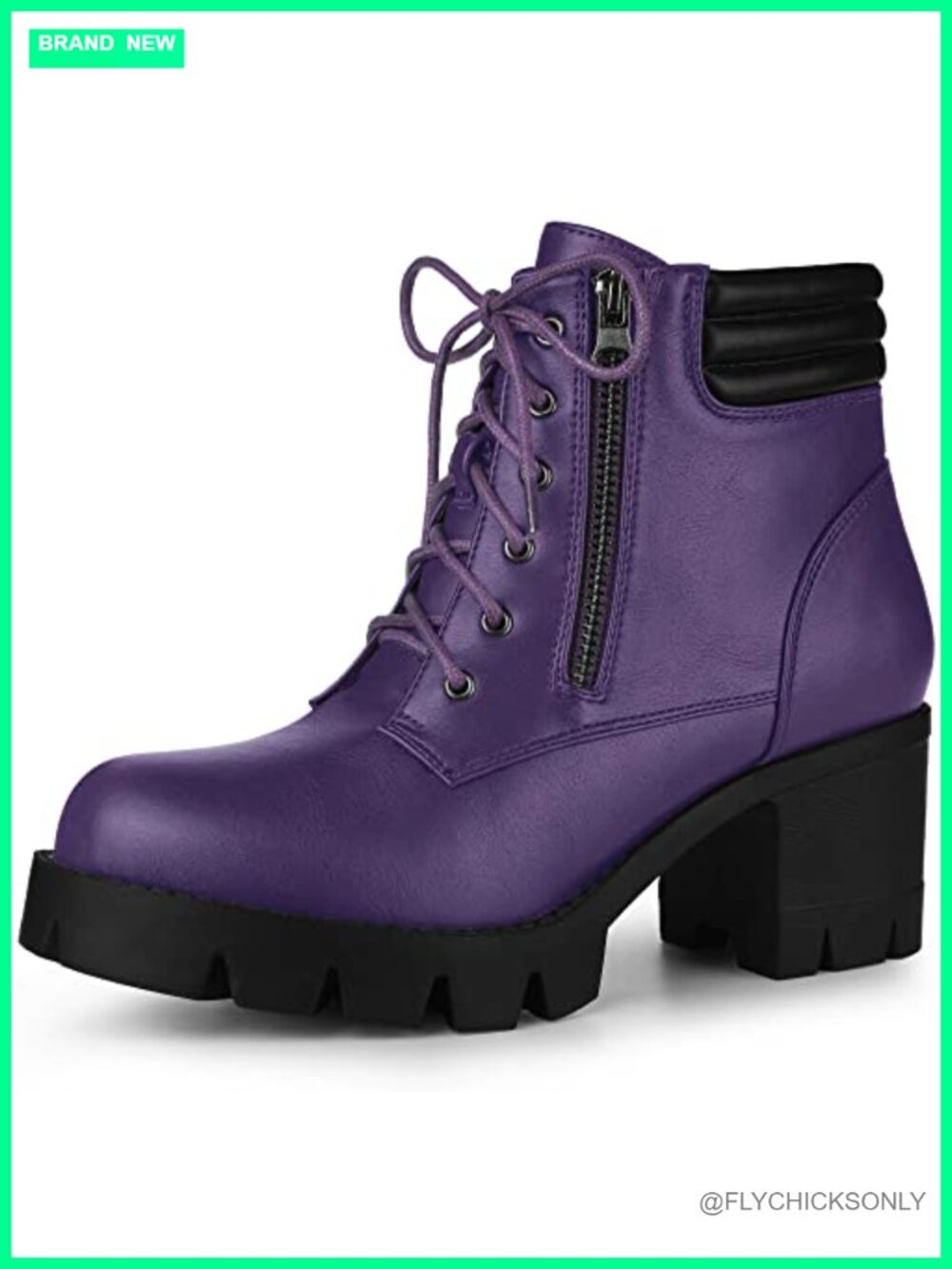 Women's Chunky Heel Lace Up Platform Combat Boots Round Toe